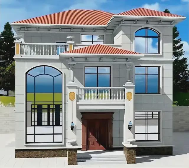 25套挑空客厅欧式三层农村自建房别墅外观大气经典耐看！附图